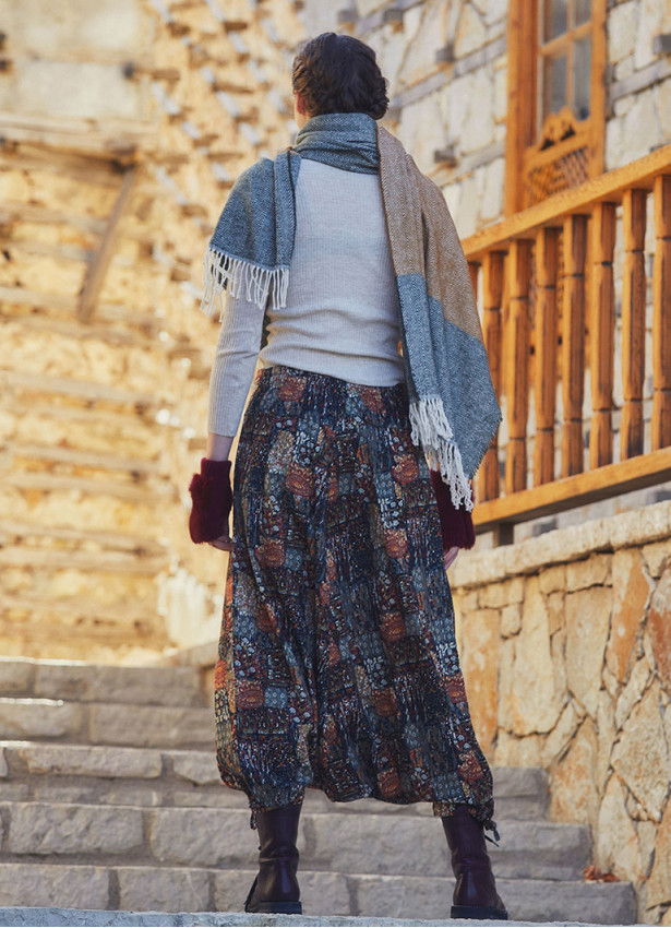 Khaki Print Adjustable Hem Wraped Harem Pants